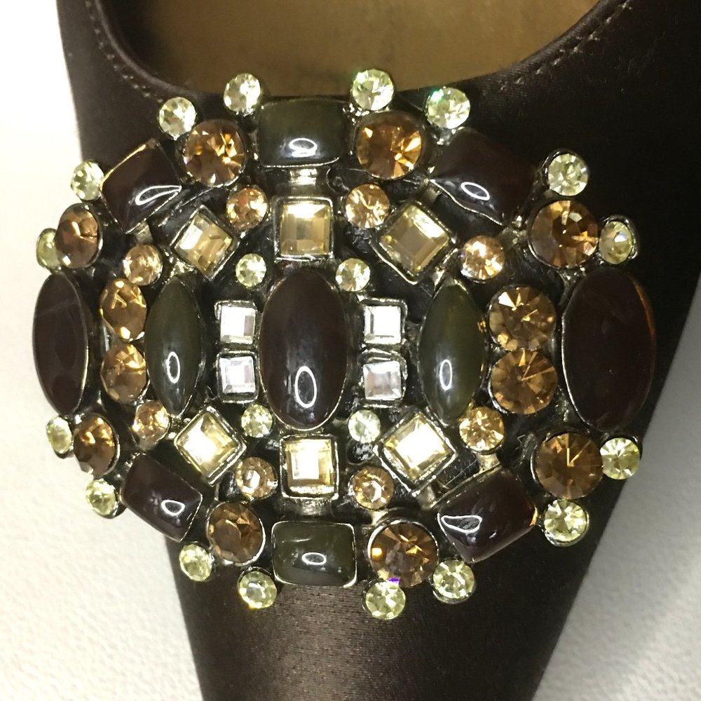 STUART WEITZMAN ✨ Brown Satin Rhinestone Embellished Heels - Picture 8 of 14
